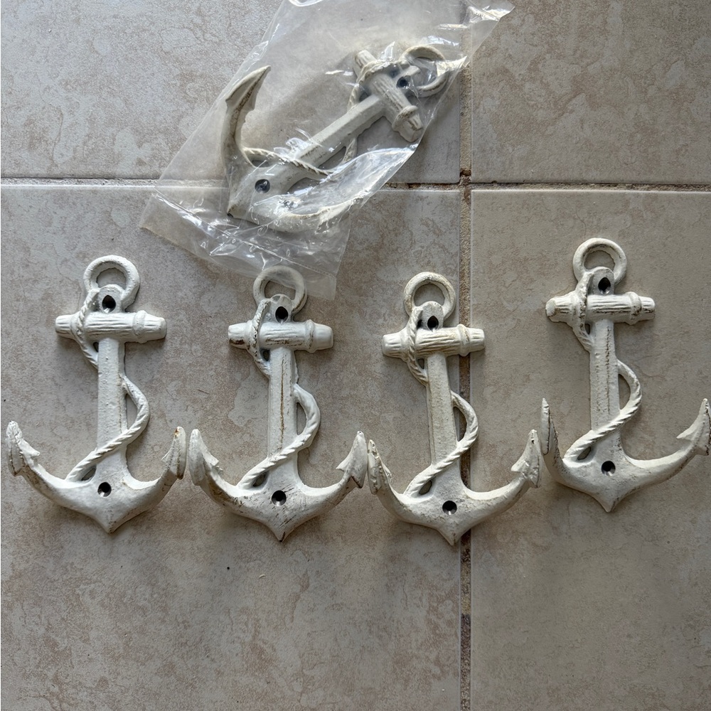 Nautical White Anchor Wall Hooks